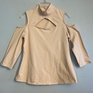 Boston Proper women peekaboo and cold shoulder blouse